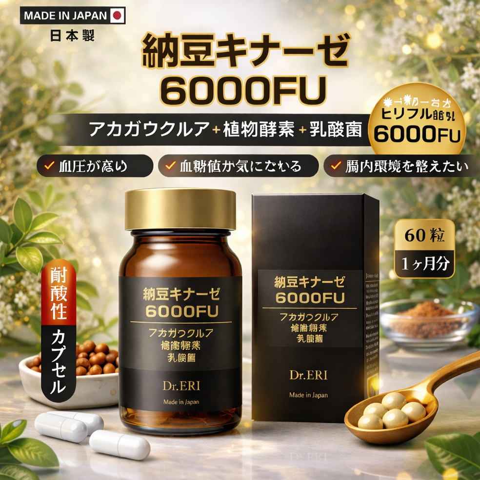 Dr.ERI 納豆キナーゼ6000FU＋[60カプセル] (Nattokinase 6000 FU+ [60 Capsules])