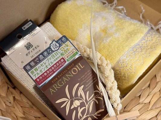 Argan Oil Facial Soap & Cotton Towel Set-Box04